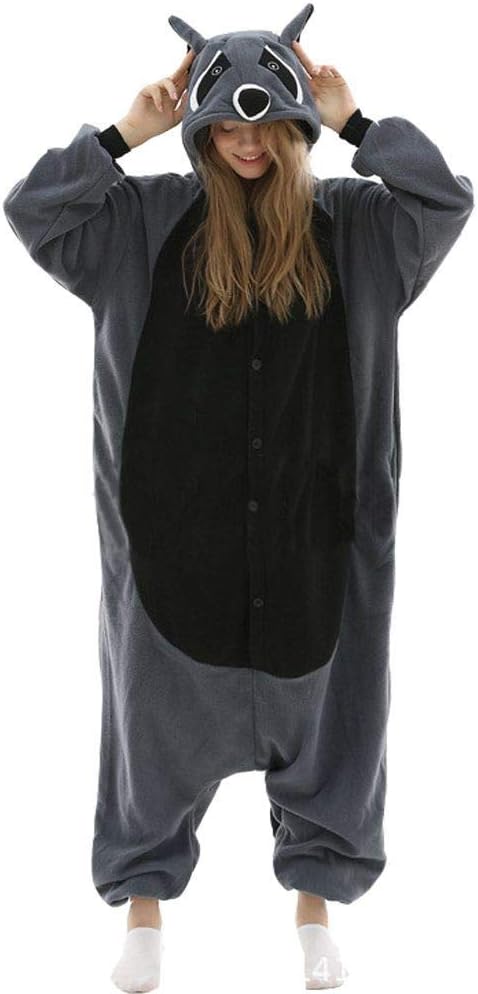 Disfraz kigurumi mapache adulto gris cosplay Halloween