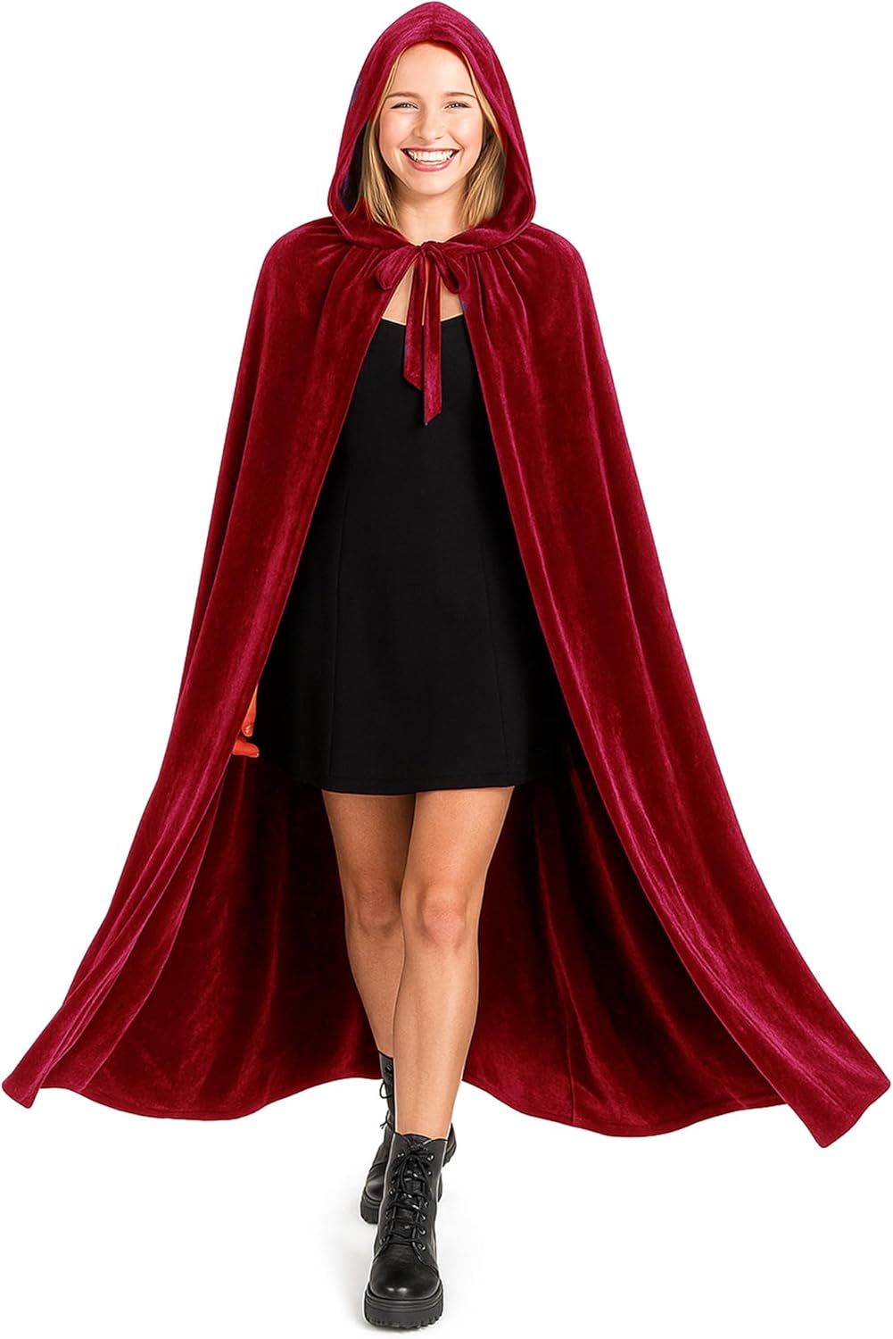 Capa vampiro terciopelo rojo oscuro con capucha adulto Halloween carnaval