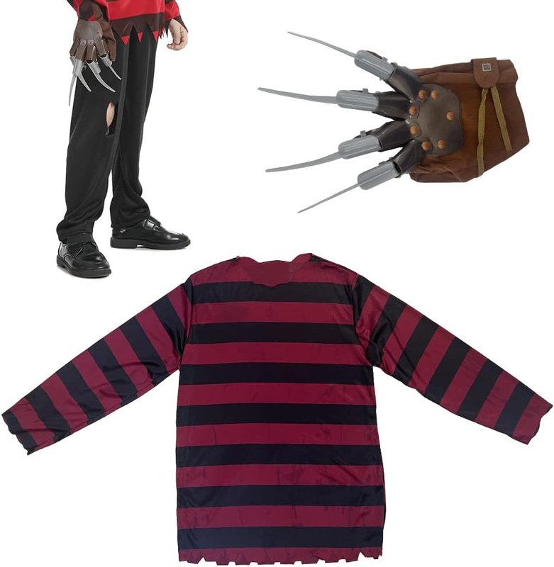 Disfraz Freddy Krueger adulto Carnavalife camiseta rayas rojo negro guante cuchillas