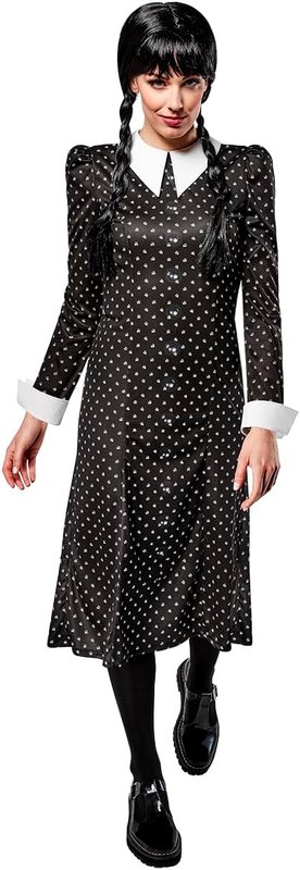 Disfraz Wednesday Addams mujer Rubies oficial vestido largo cuello blanco